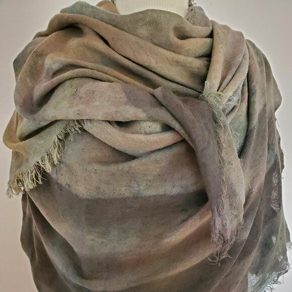 NEW Painted dyed silk cashmere scarf wrap beige black brown tan green gray blue - Picture 7 of 15